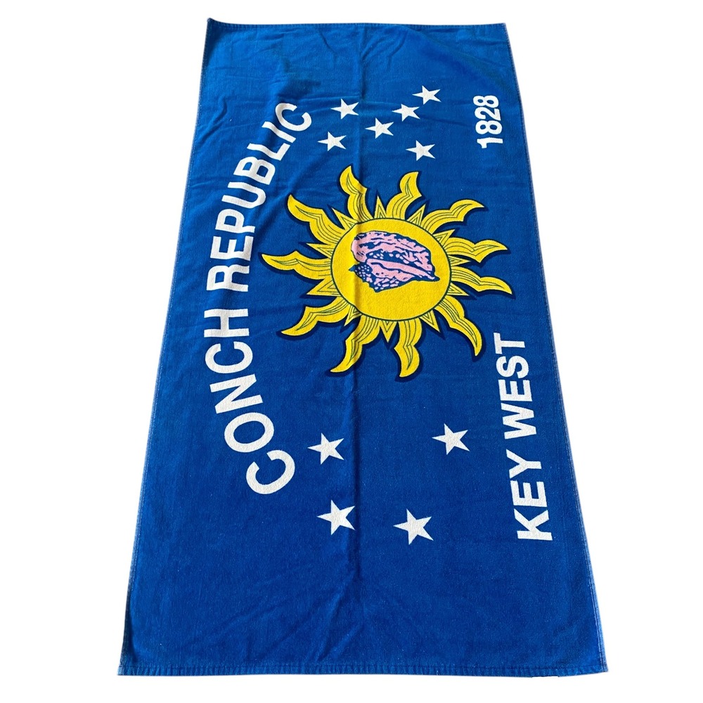 Kaufman Conch Republic Key West Beach Towel Blue Cotton‎ Sun Conch Flag 28x55